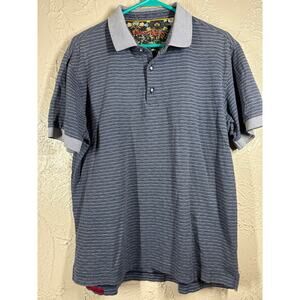Robert Graham Polo Shirt Mens Blue Striped Collared Short‎ Sleeve Size Medium
